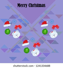new year card bow bear christmas ball snowflake santa hat vector background