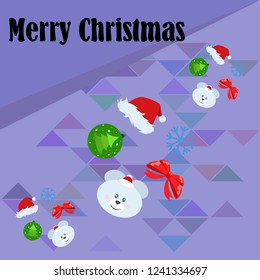new year card bow bear christmas ball snowflake santa hat vector background