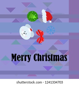 new year card bow bear christmas ball snowflake santa hat vector background