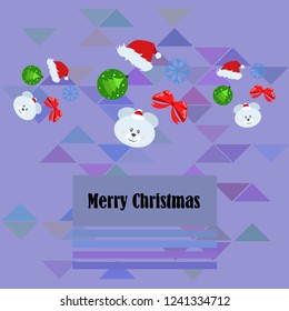 new year card bow bear christmas ball snowflake santa hat vector background