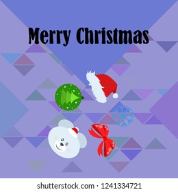 new year card bow bear christmas ball snowflake santa hat vector background
