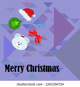 new year card bow bear christmas ball snowflake santa hat vector background