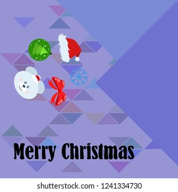 new year card bow bear christmas ball snowflake santa hat vector background