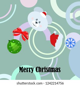 new year card bow bear christmas ball snowflake santa hat vector background
