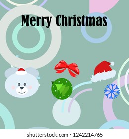 new year card bow bear christmas ball snowflake santa hat vector background