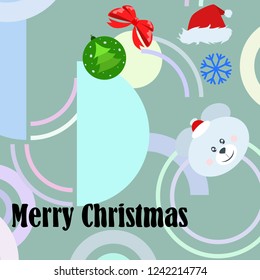 new year card bow bear christmas ball snowflake santa hat vector background