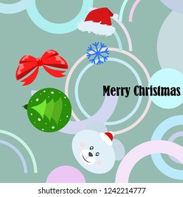 new year card bow bear christmas ball snowflake santa hat vector background
