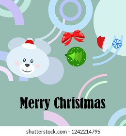 new year card bow bear christmas ball snowflake santa hat vector background