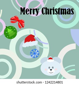 new year card bow bear christmas ball snowflake santa hat vector background