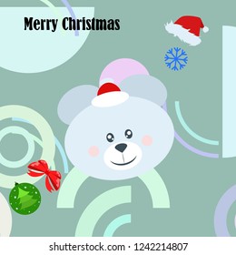 new year card bow bear christmas ball snowflake santa hat vector background