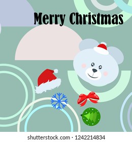 new year card bow bear christmas ball snowflake santa hat vector background