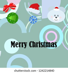 new year card bow bear christmas ball snowflake santa hat vector background