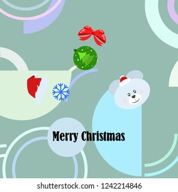new year card bow bear christmas ball snowflake santa hat vector background