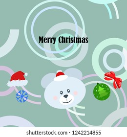 new year card bow bear christmas ball snowflake santa hat vector background