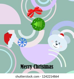 new year card bow bear christmas ball snowflake santa hat vector background