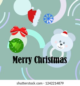 new year card bow bear christmas ball snowflake santa hat vector background