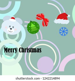 new year card bow bear christmas ball snowflake santa hat vector background
