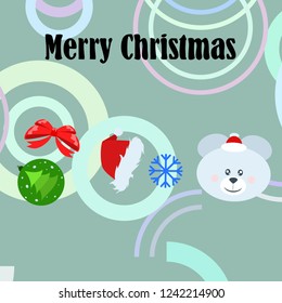 new year card bow bear christmas ball snowflake santa hat vector background