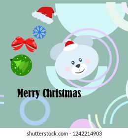new year card bow bear christmas ball snowflake santa hat vector background