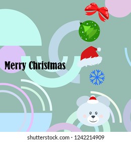new year card bow bear christmas ball snowflake santa hat vector background