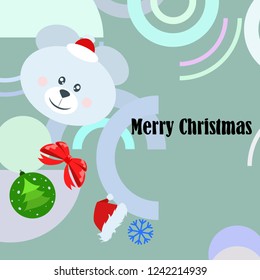 new year card bow bear christmas ball snowflake santa hat vector background