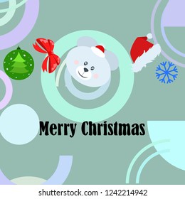 new year card bow bear christmas ball snowflake santa hat vector background