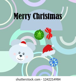 new year card bow bear christmas ball snowflake santa hat vector background