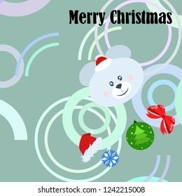 new year card bow bear christmas ball snowflake santa hat vector background