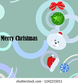 new year card bow bear christmas ball snowflake santa hat vector background