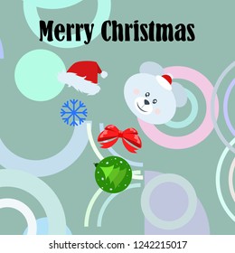 new year card bow bear christmas ball snowflake santa hat vector background