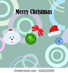 new year card bow bear christmas ball snowflake santa hat vector background
