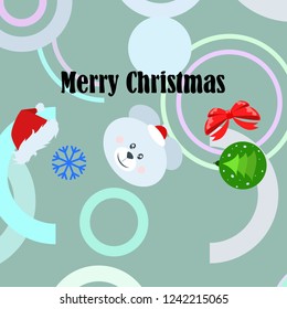 new year card bow bear christmas ball snowflake santa hat vector background