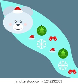 new year card bow bear christmas ball snowflake santa hat vector background