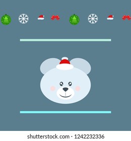 new year card bow bear christmas ball snowflake santa hat vector background