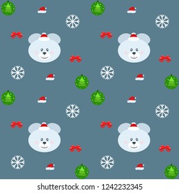 new year card bow bear christmas ball snowflake santa hat vector background