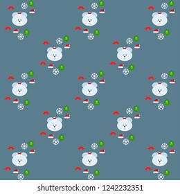 new year card bow bear christmas ball snowflake santa hat vector background