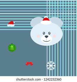 new year card bow bear christmas ball snowflake santa hat vector background