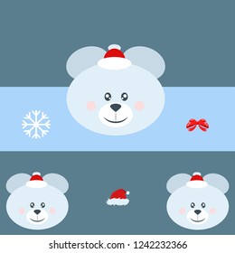new year card bow bear christmas ball snowflake santa hat vector background
