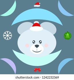 new year card bow bear christmas ball snowflake santa hat vector background