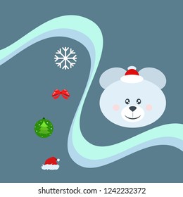 new year card bow bear christmas ball snowflake santa hat vector background