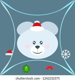 new year card bow bear christmas ball snowflake santa hat vector background