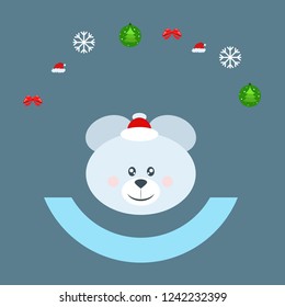 new year card bow bear christmas ball snowflake santa hat vector background