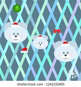 new year card bow bear christmas ball snowflake santa hat vector background