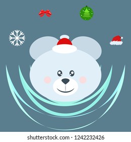 new year card bow bear christmas ball snowflake santa hat vector background