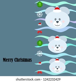 new year card bow bear christmas ball snowflake santa hat vector background