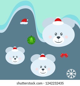 new year card bow bear christmas ball snowflake santa hat vector background