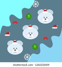 new year card bow bear christmas ball snowflake santa hat vector background