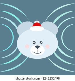 new year card bow bear christmas ball snowflake santa hat vector background