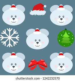 new year card bow bear christmas ball snowflake santa hat vector background