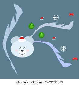 new year card bow bear christmas ball snowflake santa hat vector background